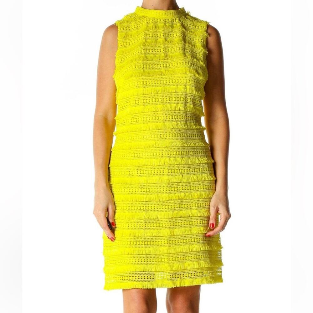 J.Crew Fringe Lace Sheath Dress Size 2 Yellow Citron Sleeveless Cocktail Party